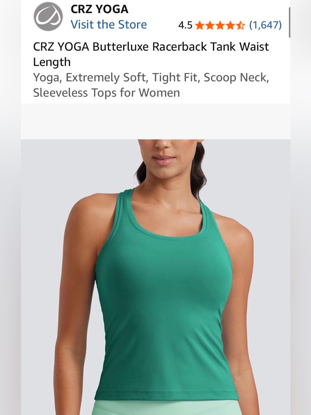 CRZ YOGA Women's Racerback Tank Top in Teal Green